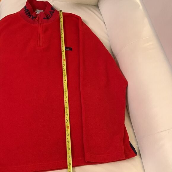 VTG Tommy Hilfiger Jeans Men’s 1/4 Zip Red Fleece Pullover Sweater Size XL - Picture 6 of 10